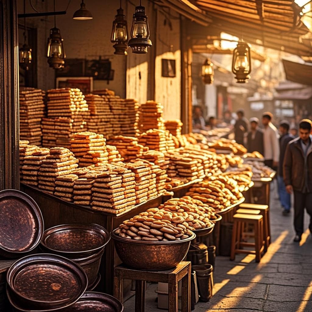 Traditional Multan sweet shop with sohan halwa boxes stacked on shelves